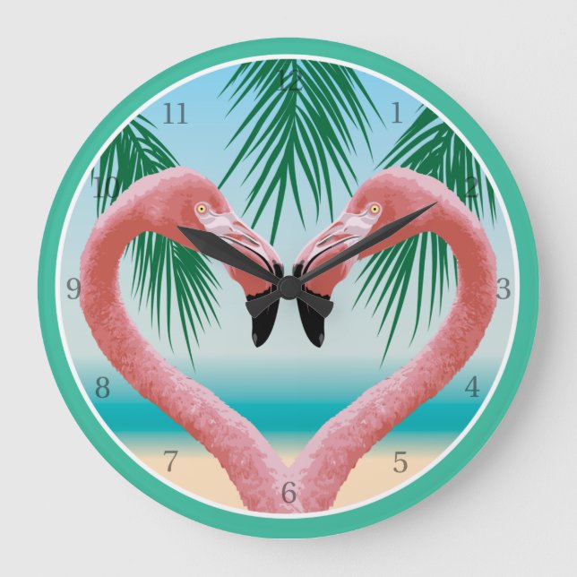 Flamingo Love (Tropical Valentine) Large Clock (Front)