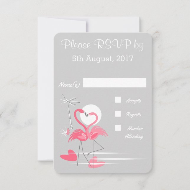 Flamingo Love wedding RSVP Invitation (Front)