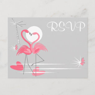 Flamingo Love wedding RSVP landscape postcard