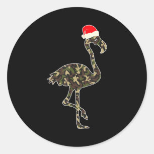 Flamingo Lover Christmas Santa Hat Camouflage Illu Classic Round Sticker