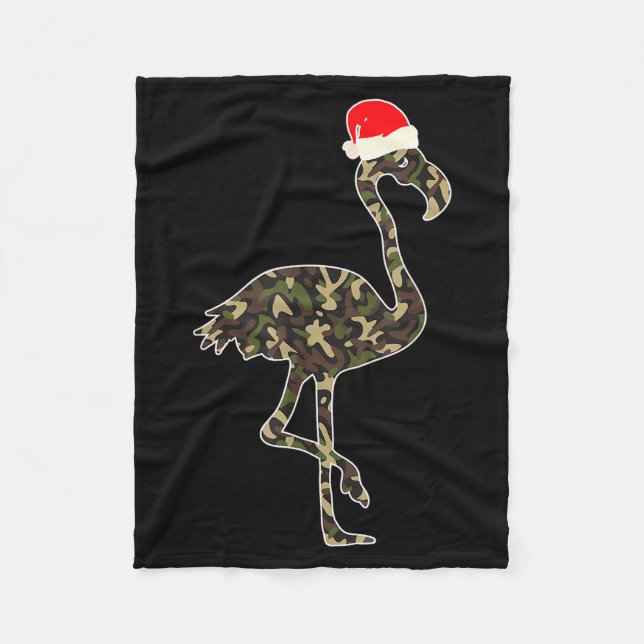 Flamingo Lover Christmas Santa Hat Camouflage Illu Fleece Blanket (Front)