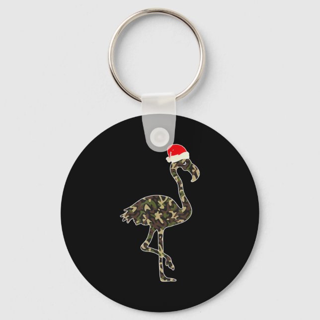 Flamingo Lover Christmas Santa Hat Camouflage Illu Keychain (Front)