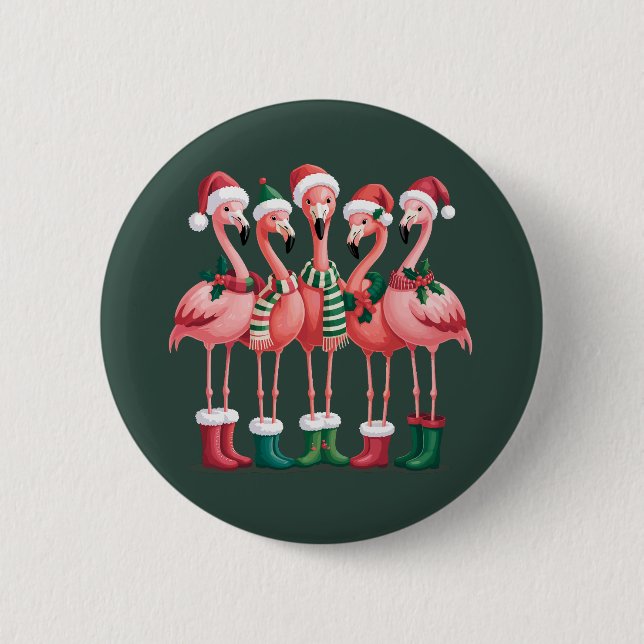 Flamingo Lover Gift Christmas Merry Xmas 2 Inch Round Button (Front)