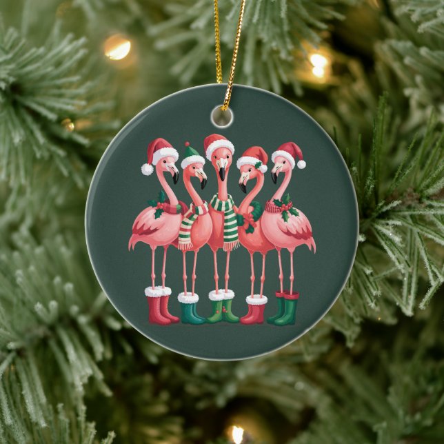 Flamingo Lover Gift Christmas Merry Xmas Ceramic Ornament (Tree)