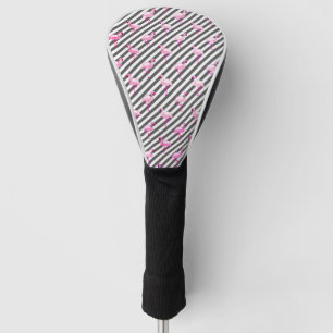 Flamingo Lover Pink Bird Diagonal Stripes Golf Head Cover