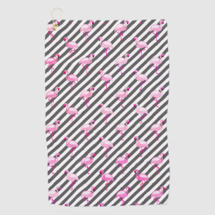 Flamingo Lover Pink Bird Diagonal Stripes Golf Towel
