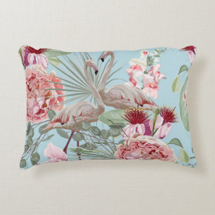 Flamingo lover trendy floral pattern blue  accent pillow