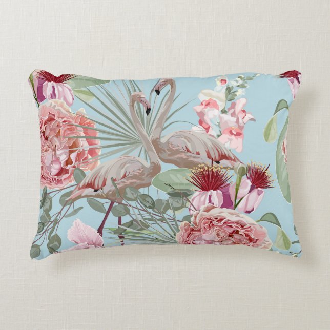 Flamingo lover trendy floral pattern blue  accent pillow (Front)