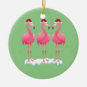 Flamingo Lover Xmas Lighting Santa Pink Flamingos Ceramic Ornament