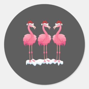 Flamingo Lover Xmas Lighting Santa Pink Flamingos Classic Round Sticker