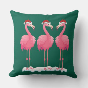 Flamingo Lover Xmas Lighting Santa Pink Flamingos Throw Pillow