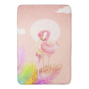 Flamingo Lovers Cute Flamingo Bird With Leaves Bath Mat