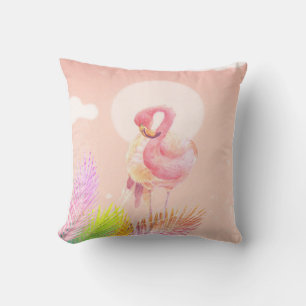 Flamingo Lovers Cute Flamingo Bird With Leaves Throw Pillow