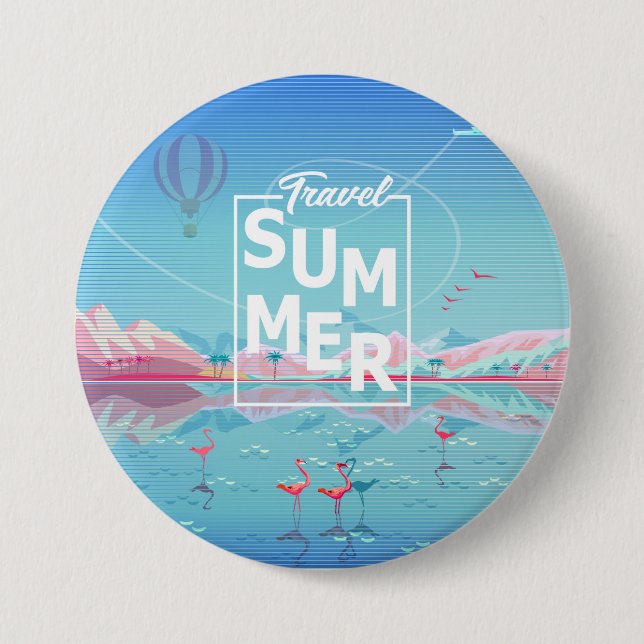 Flamingo Magic Travel Summer Tropical Sea Beach 3 Inch Round Button (Front)