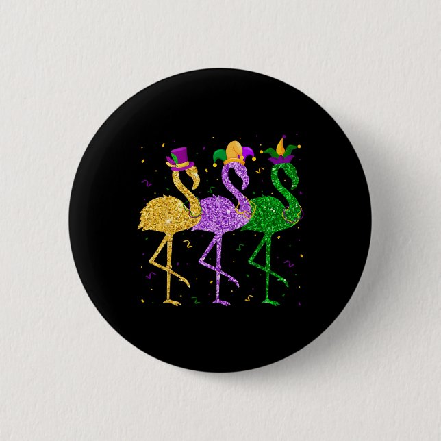 Flamingo Mardi Gras Funny Mask Beads Carnival Part 2 Inch Round Button (Front)