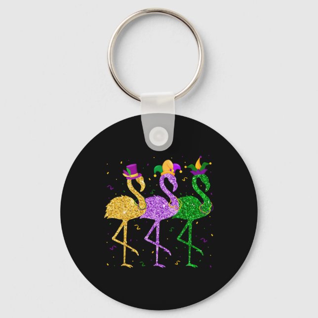 Flamingo Mardi Gras Funny Mask Beads Carnival Part Keychain (Front)