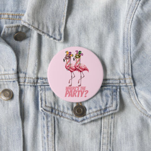 Flamingo Mardi Gras Party Goers 3 Inch Round Button