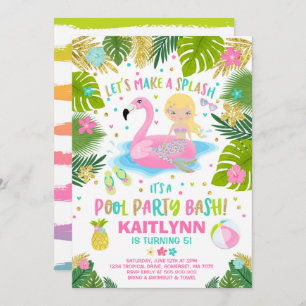 Flamingo & Mermaid Pool Party Invitation Tropical