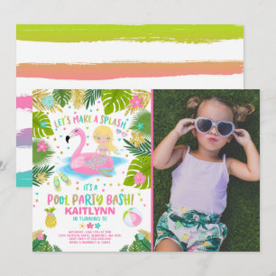 Flamingo & Mermaid Pool Party Invitation Tropical