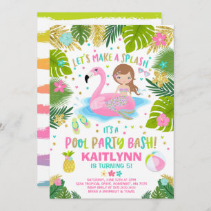 Flamingo & Mermaid Pool Party Invitation Tropical