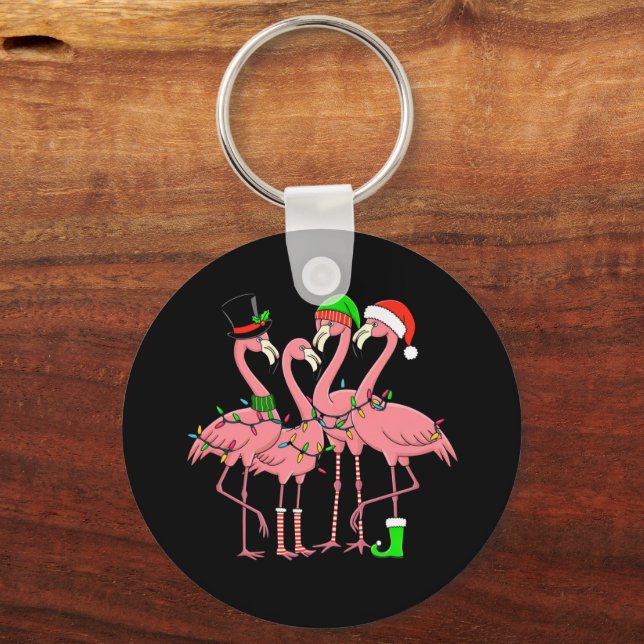 Flamingo Merry Christmas Funny Flamingo Lover Gift Keychain (Front)