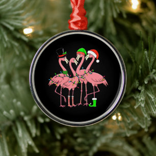 Flamingo Merry Christmas Funny Flamingo Lover Gift Metal Ornament