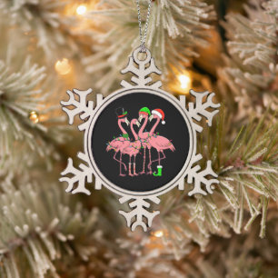 Flamingo Merry Christmas Funny Flamingo Lover Gift Snowflake Pewter Christmas Ornament
