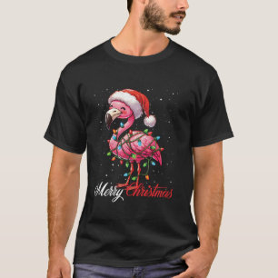 Flamingo Merry Christmas Lights Santa Hat Xmas Sno T-Shirt