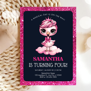 Flamingo mignon avec invitation d'anniversaire cou