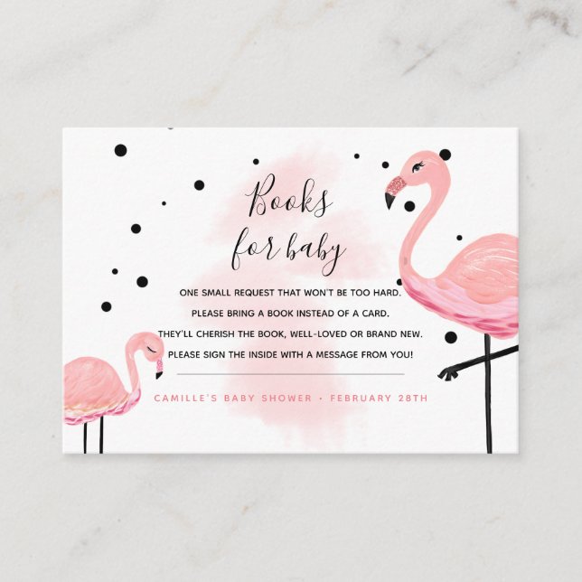 Flamingo Mom Bring a Book Request Books For Baby Enclosure Card (Front)