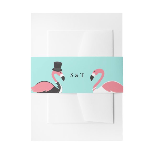 Flamingo Monogram Wedding  Invitation Belly Band (Front Example)