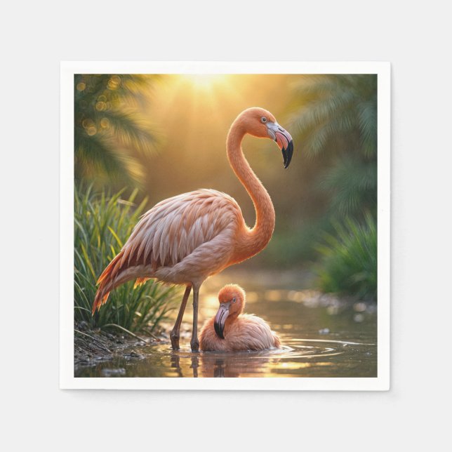Flamingo Mother and Chick Napkin (Front)