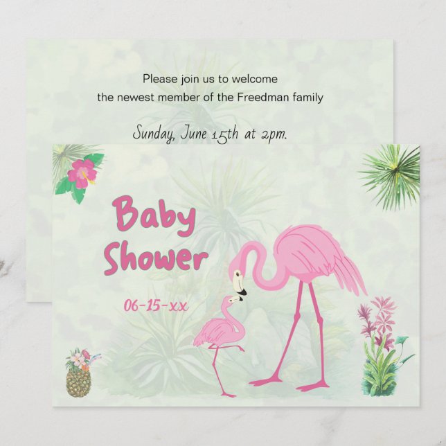 Flamingo Mother & Offspring Baby Shower Invitation (Front/Back)