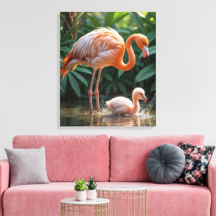 Flamingo Mother With Chick Canvas Print
