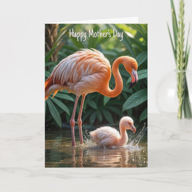 Flamingo Mother With Chick Card (Front)