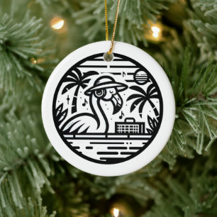 Flamingo Music Paradise - Vibrant Tropical Art Ceramic Ornament