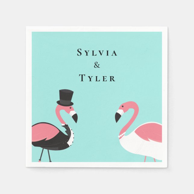 Flamingo Name Wedding Napkin (Front)