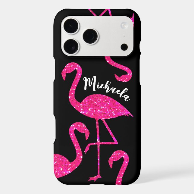 Flamingo neon pink glitter sparkles Personalize (Back)