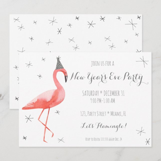 Flamingo New Year's Eve Party Fun invitation (Front/Back)