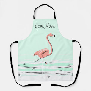 Flamingo Ocean Aqua Name all over apron