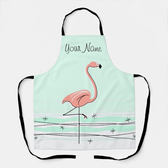 Flamingo Ocean Aqua Name all over apron (Front)