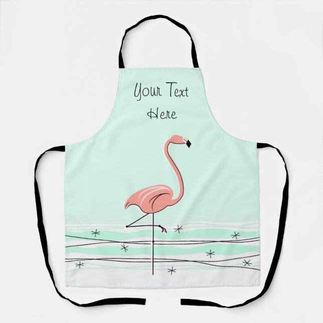 Flamingo Ocean Aqua Text all over apron (Front)