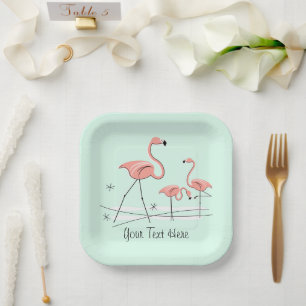 Flamingo Ocean Aqua Trio 2 Text square Paper Plate