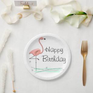 Flamingo Ocean Happy Birthday paper plate