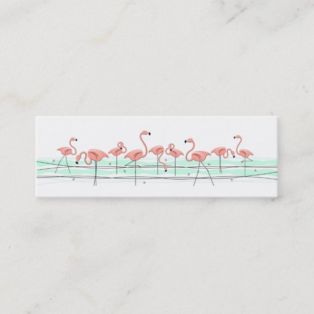 Flamingo Ocean Line side text skinny Mini Business Card (Front)