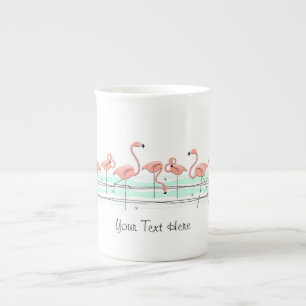 Flamingo Ocean Line Text bone china mug