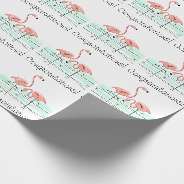 Flamingo Ocean Pair 'Congratulations!' Wrapping Paper (Corner)