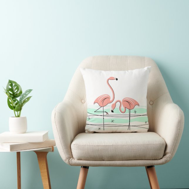 Flamingo Ocean Pair pink back square Throw Pillow (Chair)