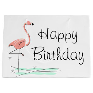 Flamingo Ocean Side Happy Birthday large Gift Bag