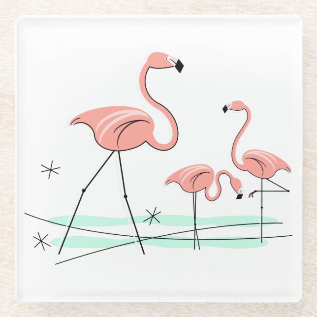 Flamingo Ocean Trio 2 coaster glass (Front)